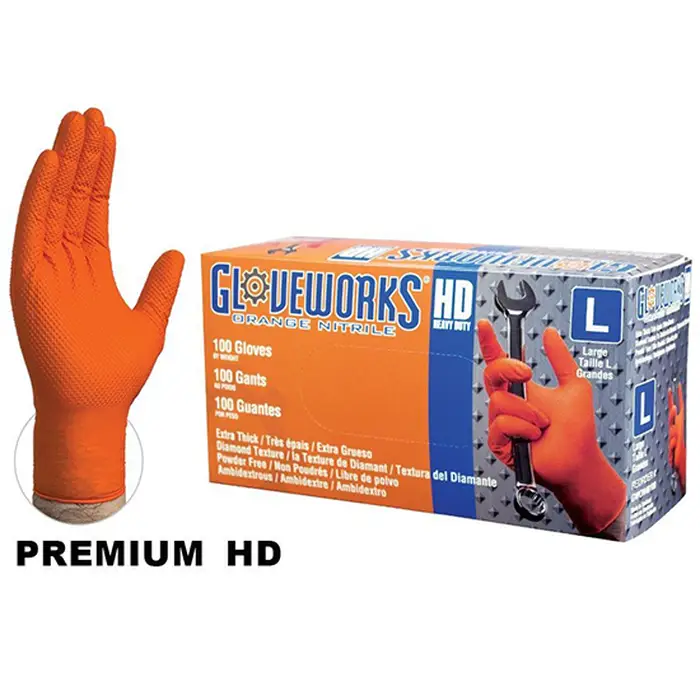 Large Ammex GWON46100 Orange Glove Works Nitrile Industrial Latex Free