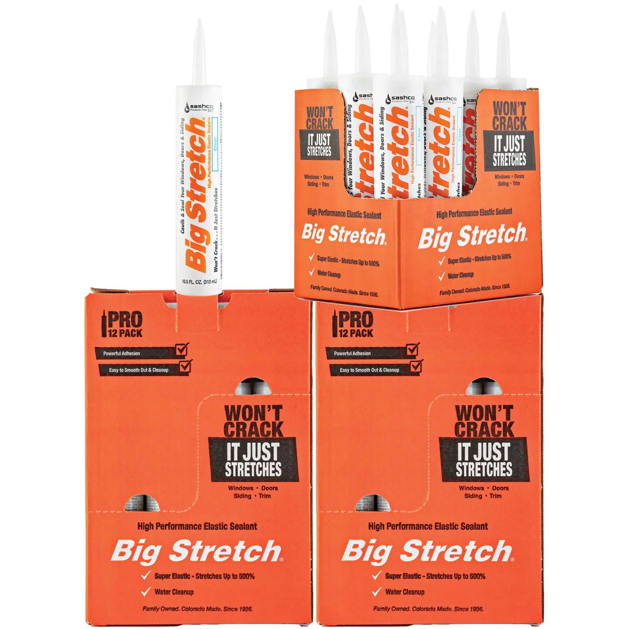 36Pack of 10.5 Oz Sashco 10006 Clear Big Stretch WaterBased